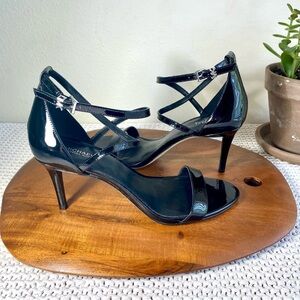 SOLD Michael Kors Ava Mid Heel Black Patent Leather Strappy Sandals Size 10 M